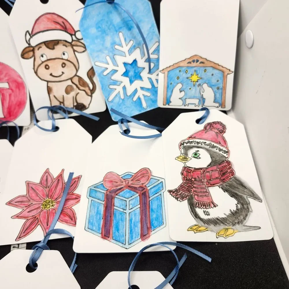 Hand Crafted Winter Christmas Gift Tags Thank You Cards Set of 12